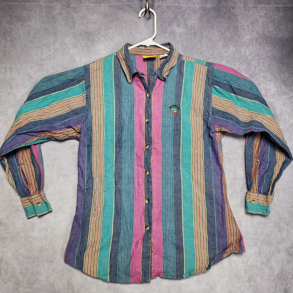 Vintage Duck Head Women's Striped Button Up Shirt Size Large Pastels 80's